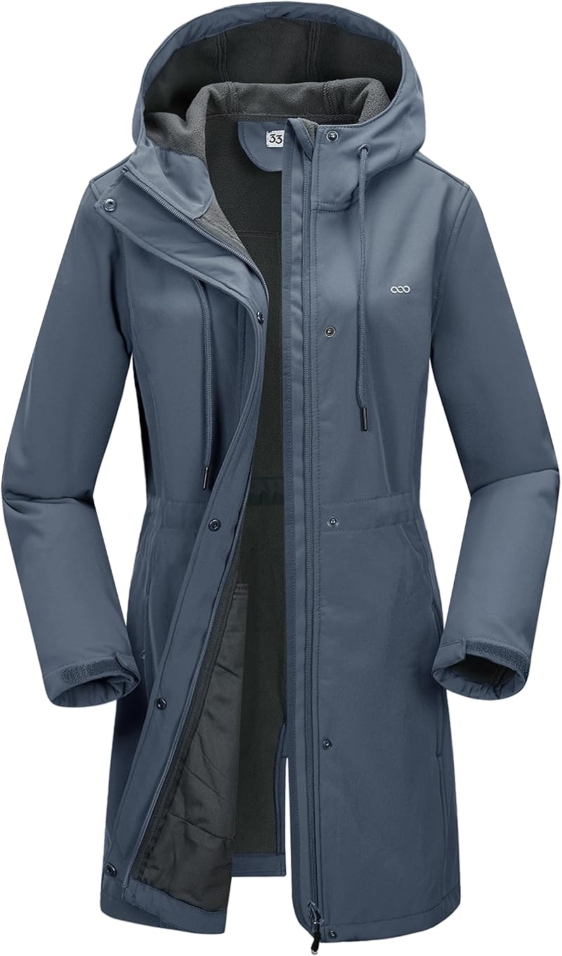 33,000ft Women’s Softshell Jacket Hooded Waterproof Windbreaker Grayish Blue 3XL
