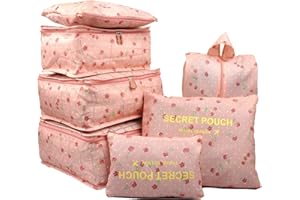 VAYEEBO 7Pcs Travel Bags Clothes Packing Cube Luggage Organizer with Shoes Bag (Pink cherry)