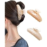 Ufgin 2 PCS Acrylic Hair Claw Clips for Women Cute Strong Hold Claw Clips Medium Non-slip Hair Clips for Thick Thin Hair（Beige + Champagne）