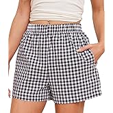 CITASHION Cotton Gingham Boxer Shorts for Women Casual Summer Pajama Lounge Sleep Cute Y2K Plaid Shorts Beach Bottoms