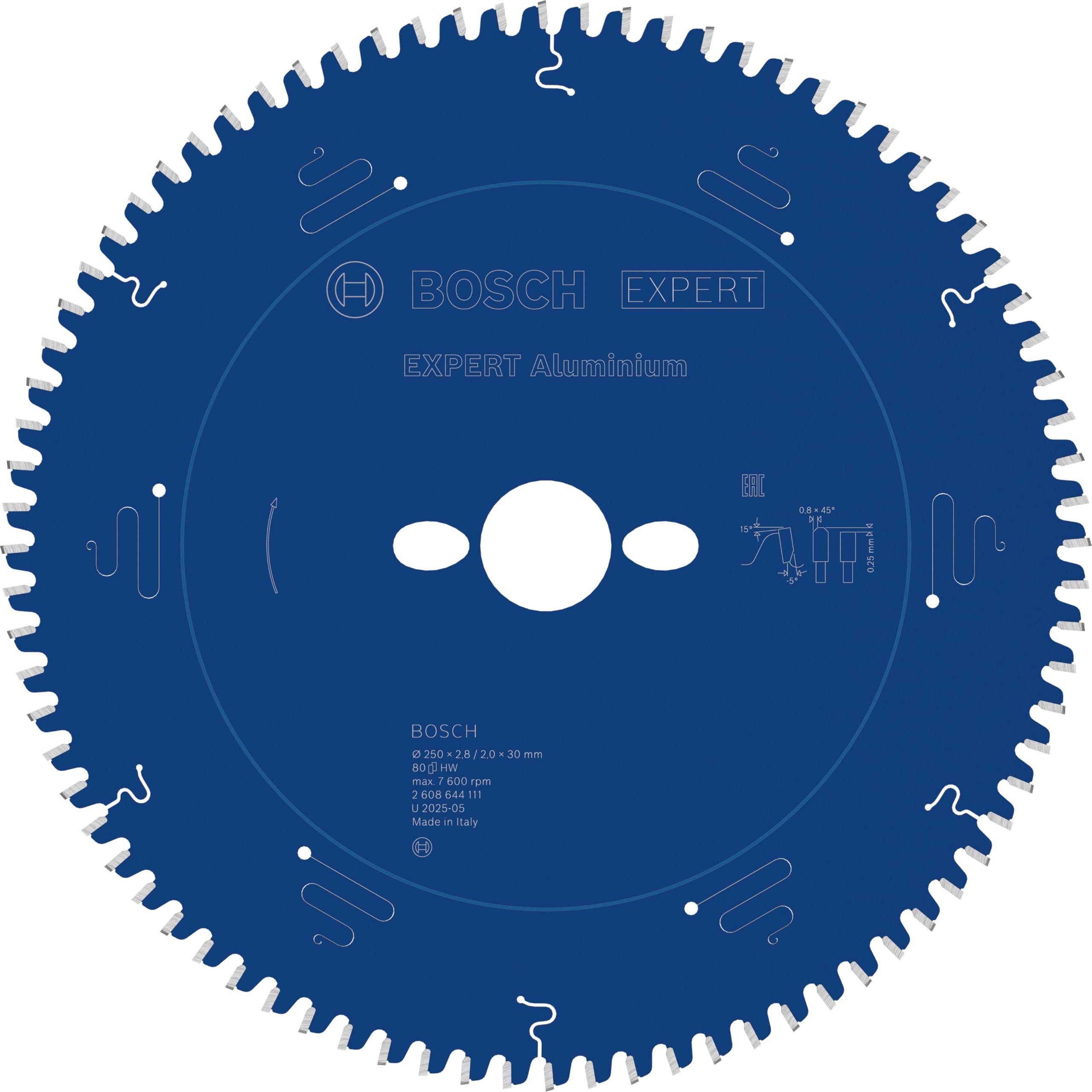 Bosch 2608644111 80T "Expert" Circular Saw Blade for Aluminium, Blue, 250 x 30 x 2.8 mm