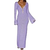 Leoparts Crochet Swimsuit Cover Up for Women Sexy V Neck Hollow Out Backless Maxi Dress Beach Bikini Coverup Dresses