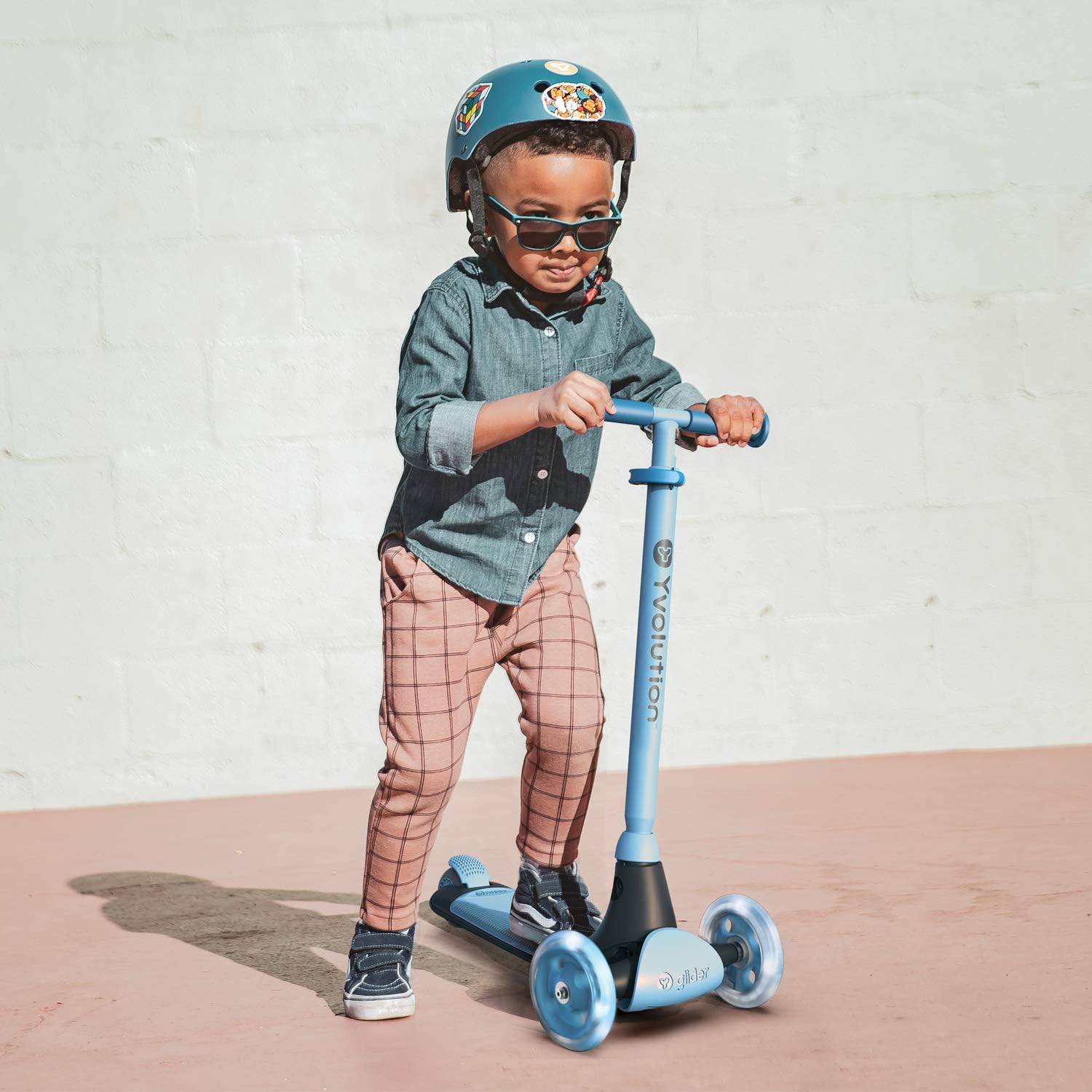 Yvolution Y Glider Kiwi Scooter for Kids Ages 3-8, 3 Wheel Scooter with LED Wheels (Blue) - Image 5