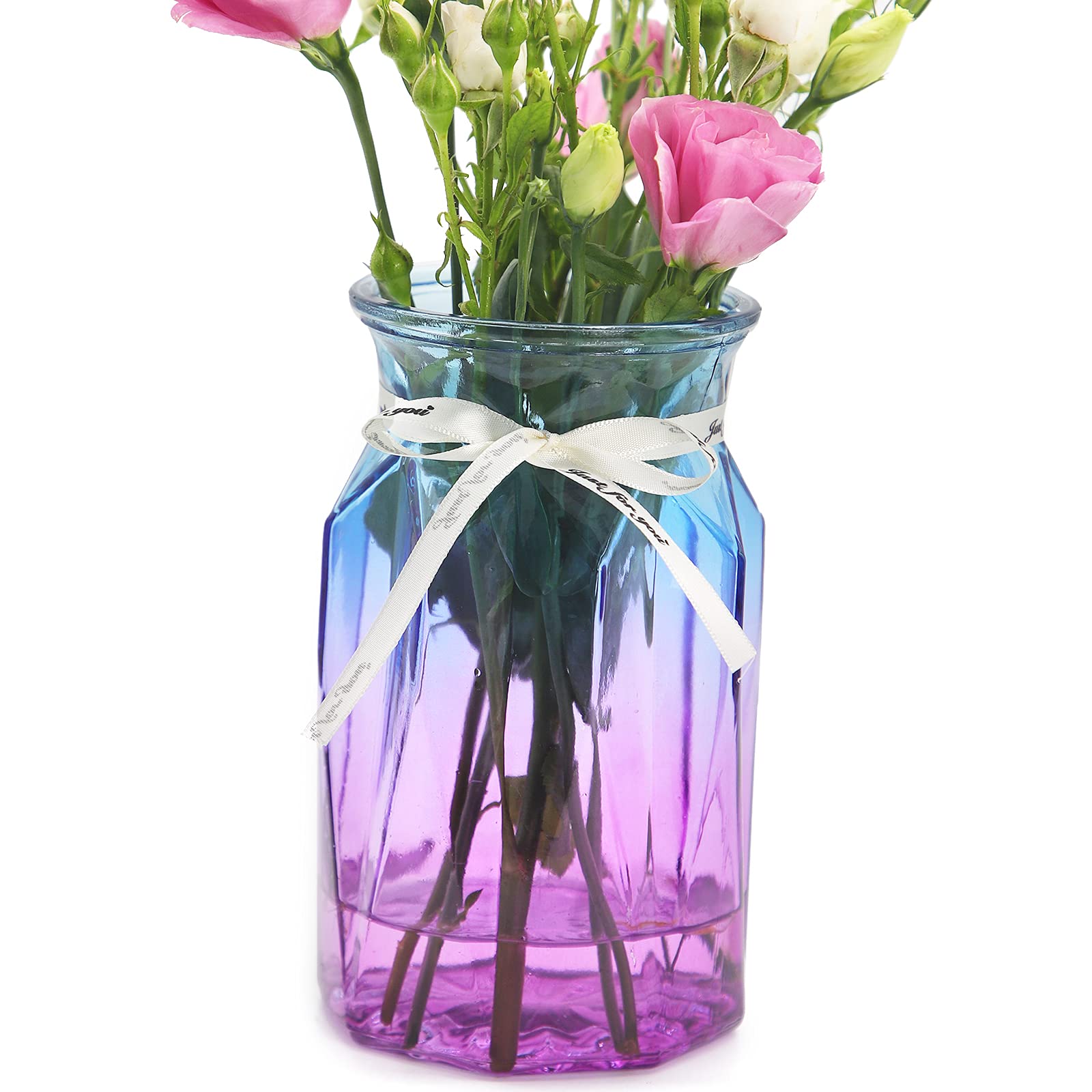 OFFIDIX Glass vase, Modern Geometric Centerpieces Decorative Vase Gradient Multicolor Flower Vase for Office, Home Kitchen, Wedding Decoration (Blue Purple)