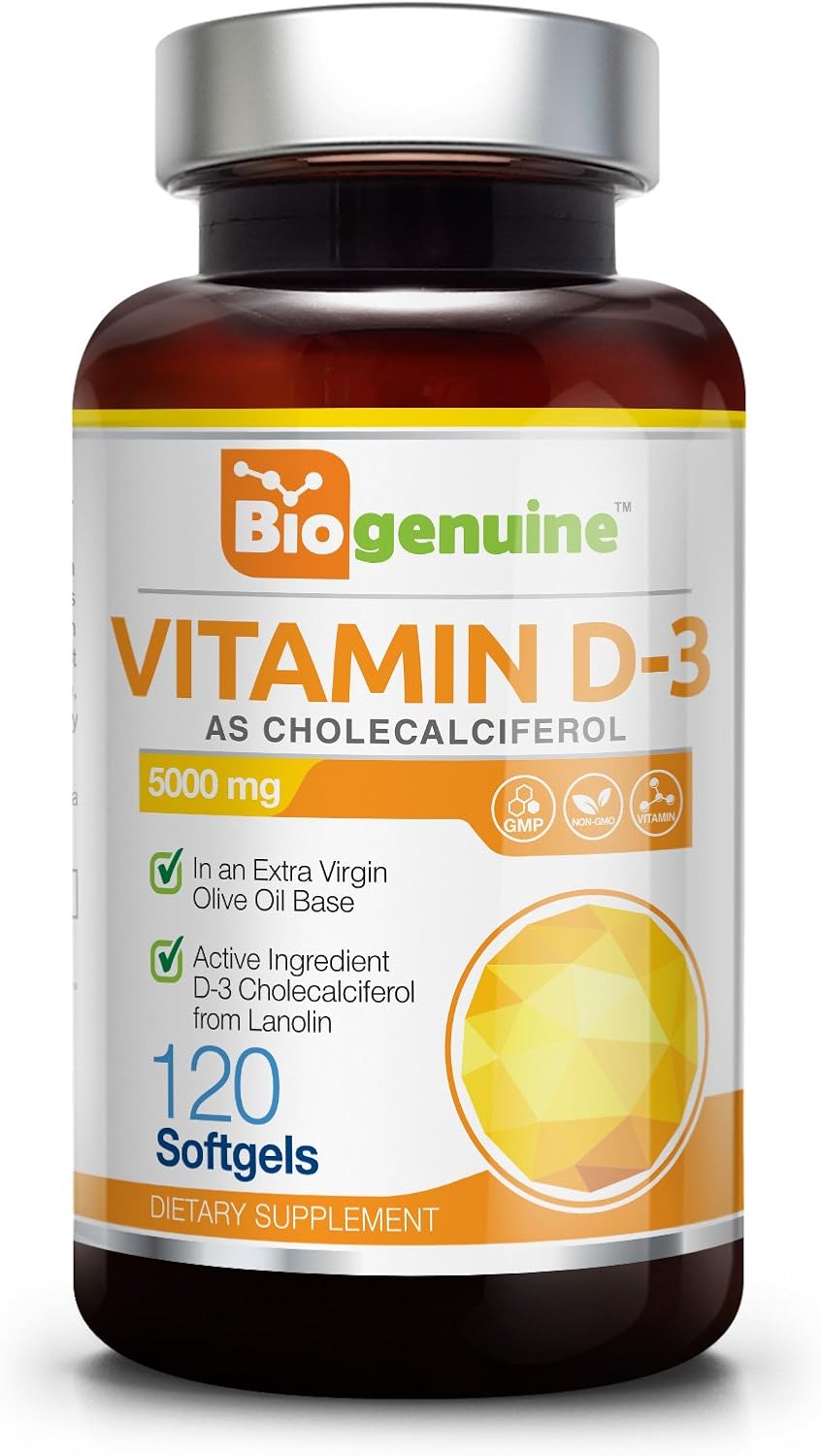 Vitamin D3 5000 IU 120 Softgels HighPotency NonGMO SoyFree