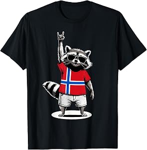 Norwegian Flag Raccoon Funny Norway T-Shirt