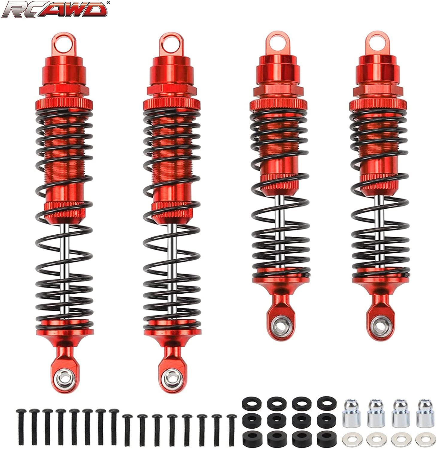 RCAWD Big Bore Shock Absorber Damper Set for Traxas Slash 2WD, Hoss, Rustler 4X4 VXL,Slash 4X4, Bandit, Ford, Nitro,Stampede Upgrades, 1/10 RC Shocks Front Rear, Full Alloy Parts #5862(Red)
