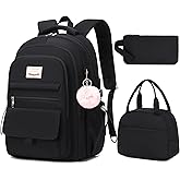 YOJOY School Bag for Teens Girls,Girls Backpack Set,3 PCS Kids Backpack for Women,15.6 Inch Laptop Middle High School College Student Casual Travel Daypack with Lunch Box Pencil Pouch Set(Black)
