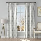 TWOPAGES Stefana Silber x 100 Inches Wide French Pleat Curtain, Symmetrical Print Large Block Fog, Linen Curtain Panel Drape,