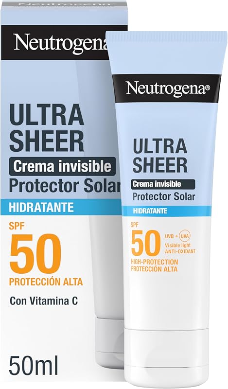 Creme Hidratante Ultra Sheer Solar Invisível SPF50 (50 ml), protetor solar facial de espectro amplo 50, hidratante facial hipoalergénico e não oleoso, protetor solar à prova de água