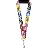 Buckle-Down Power Rangers Lanyard, Power Rangers Pose With Zord and Icon Blocks Multi Color, Elastic