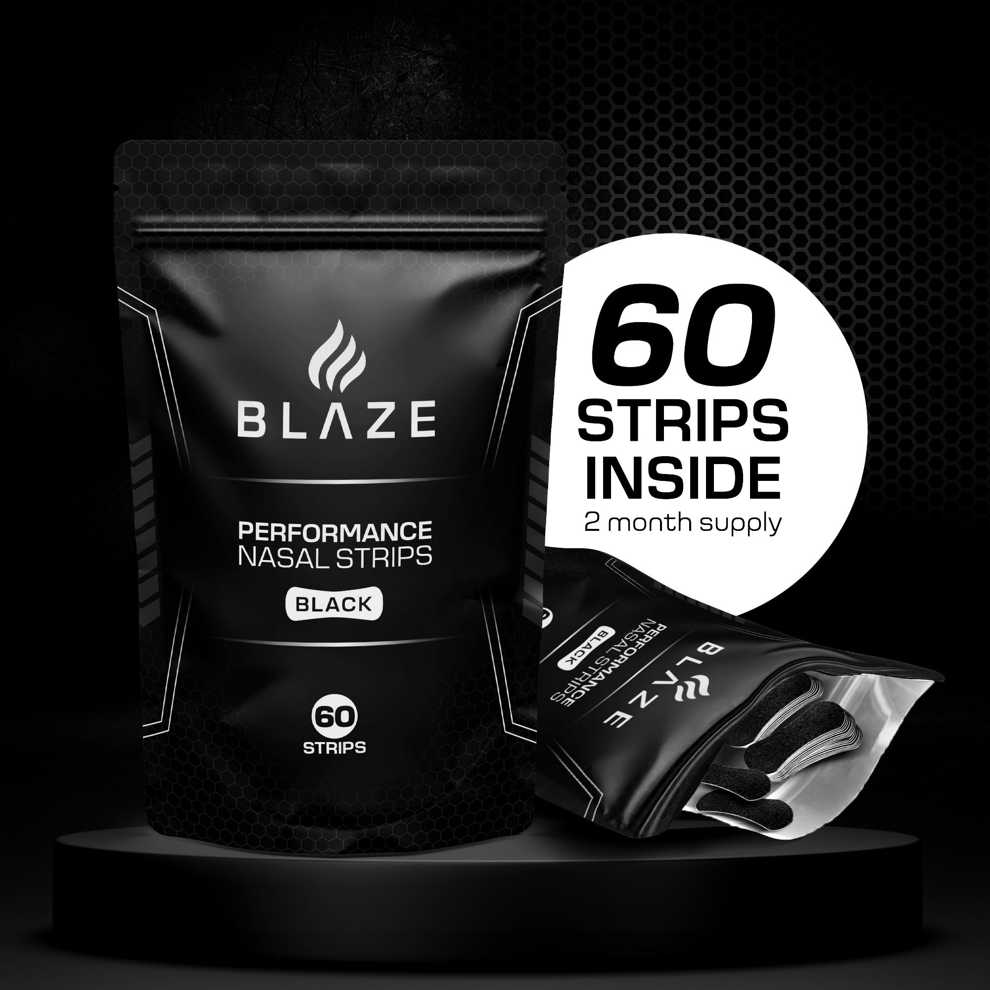 Performance Nose Strips for Breathing (60 Count) - Oil & Sweat Proof Adhesive - Athletic Nasal Strips for Snoring & Sleeping - Black, Wide Body, Universal Fit, Extra Strength