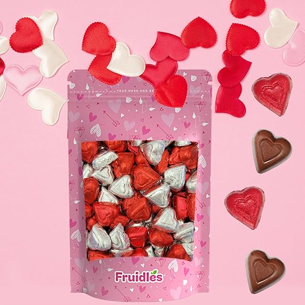 FRUIDLES HAPPY VALENTINE’S DAY MILK CHOCOLATE HEARTS IN BAG, CREAMY CHOCOLATY HEARTS IN RED AND SILVER FOILS, HOLIDAY TREATS, INDIVIDUALLY WRAPPED, KOSHER CERTIFIED DAIRY (HALF-POUND)