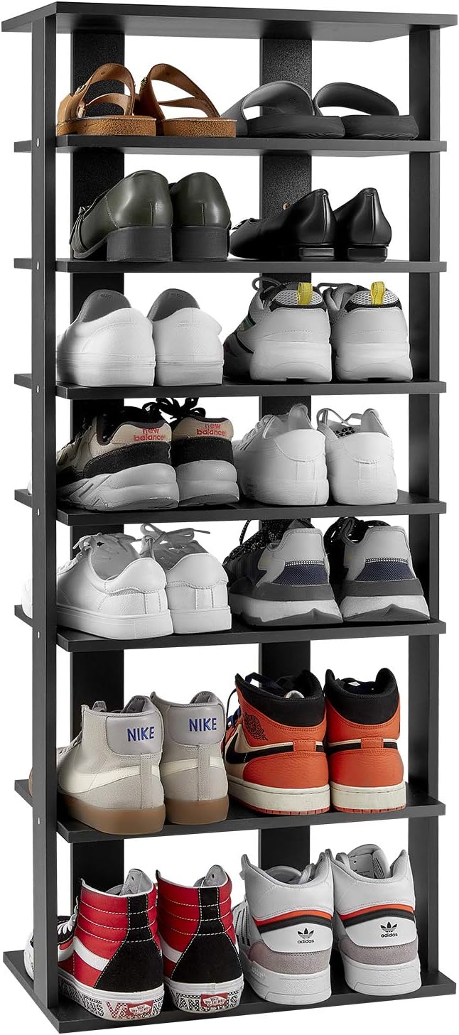 bamboo shoe rack amazon on Amazon Com Kealive Wooden Shoe Rack 7 Tiers Vertical Freestanding Shoe Tower Organizer Entryway Storage Stand Space Saving Shoe Rack Modern Tall Storage Shelf Black Double Size Home Improvement