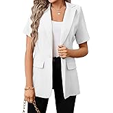 Mina Self 2026 Spring Women's Short Sleeve Blazer Jacket - Long Lightweight Fully-Lined One-Button Work Casual Fashion Pocket