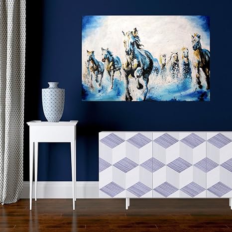 Inephos Unframed Canvas Painting Beautiful Seven Horses