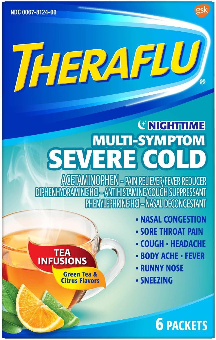 TheraFlu Night Time MultiSymptom Severe Cold, Green Tea