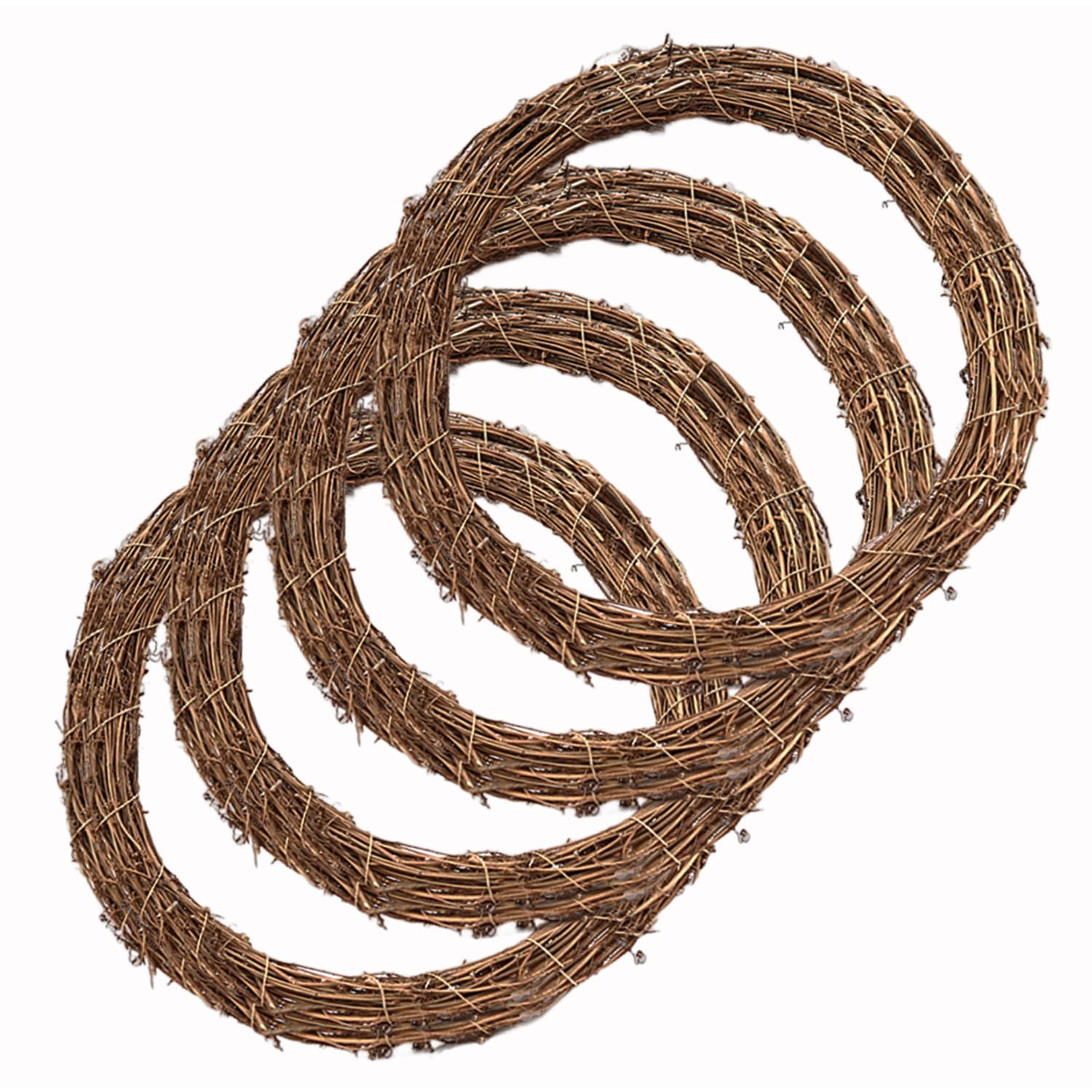 4PCS 25cm Natural Vine Wreath, Branch Rattan for Christmas DIY, Grapevine for Halloween Craft, Easter DIY for Front Door, Wall Hanging, Table, Wedding Decor