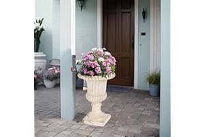 Christopher Knight Home Danny Patio Planter, Light Concrete Planter, Mid-Century Modern Urn, Floral Statue Design, Large Garden Pot, Flower Urn with Drainage Hole for Backyard Home, Antique White