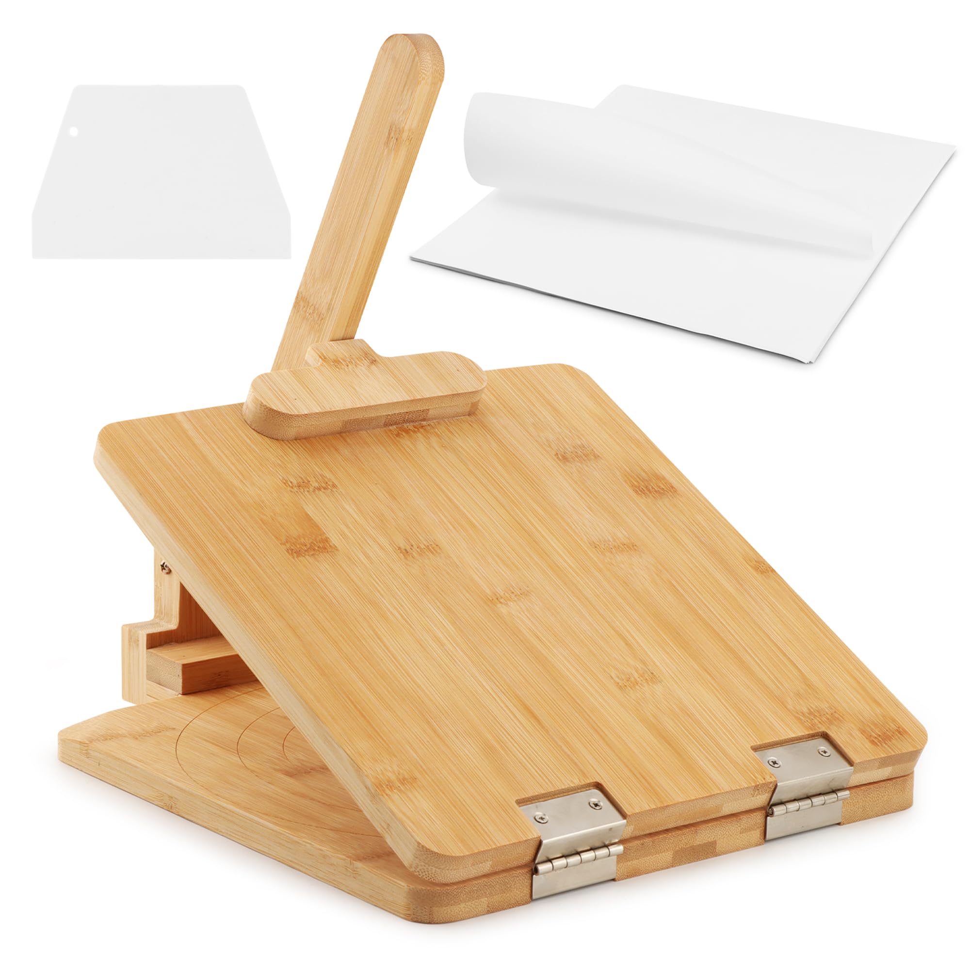 Photo 1 of 10 Inch Wooden Tortilla Press - Upgraded Bamboo Tortilla Maker with 60 Parchment Paper and 1 Dough Scraper,Mexican Tortillera Presser for Homemade Tortillas, Pataconera