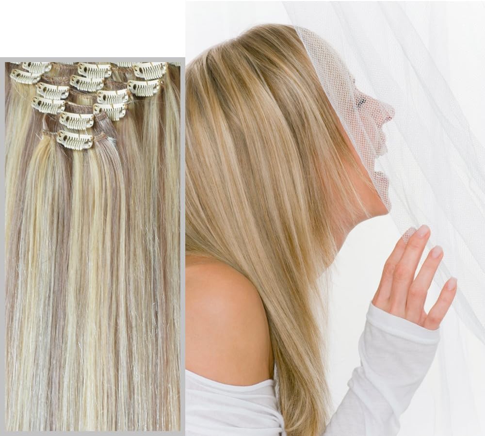 16" 18" 20" 22" 24" 26" Full Head Clip in Remy Human Hair Extensions-Grade AAA-Multi colors (20" (8-piece, 110g), 18/613 Ash Blonde/Bleach Blonde Mix)