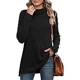 WIHOLL Womens Tunic Tops Turtleneck Long Sleeve Shirts Oversized Fall Sweaters Side Split High Low Hemline