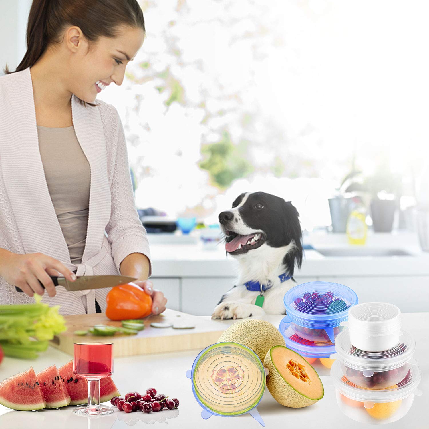 Silicone Stretch Lids 12 Packs Reusable, Durable and Expandable Silicone Covers Fresh Food Cover Fit Various Sizes and Shapes of Containers for Keeping Food Fresh, Dishwasher and Freezer Safe