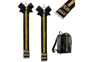 URROMA Black-Gold Cheerleading Pin Me Strap Bow Holder Glitter Ribbon Keychain Hairpin Storage Belt 2 PCS with Rhinestones Bo