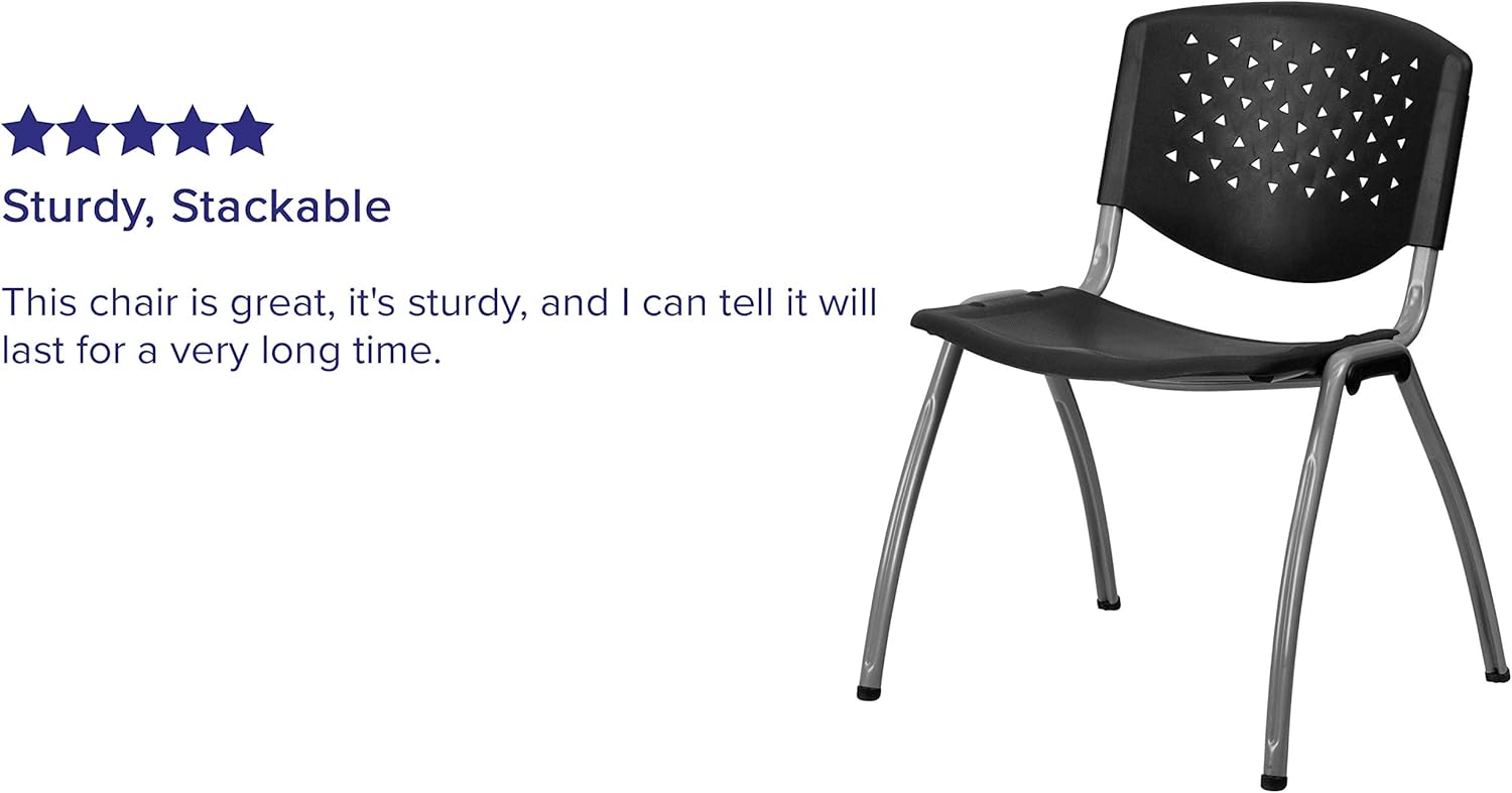 Flash Furniture HERCULES Series 880 lb. Capacity Black Plastic Stack Chair with Titanium Gray Powder Coated Frame: Furniture & Decor
