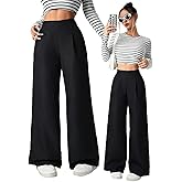 BekeBig Girl's Pants Dress Pants Wide Leg Pants Elastic High Waisted Loose Long Trousers with Pockets Pleated for 13-16Y