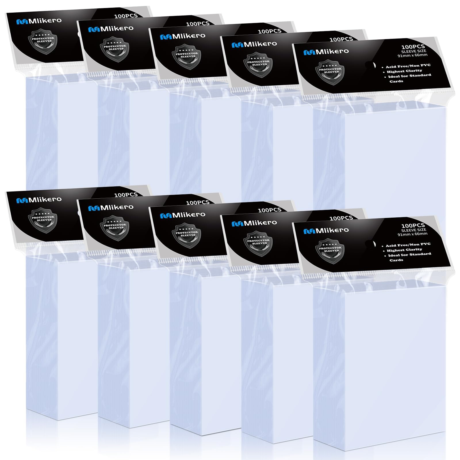 Mlikero 1000 Pcs Clear Card Sleeves, Standard Size Trading Card Sleeves Cards Protector Fit for MTG, Football, Sports, Game Cards, 66 x 91 mm