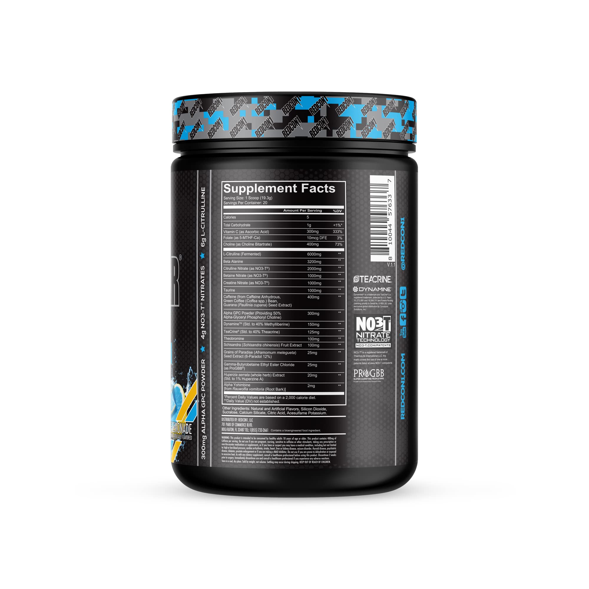 REDCON1 Total War Black Ops Extreme Preworkout Powder, Blue Lemonade, High Stimulant, 400 mg Caffeine, NO3-T Nitrates + L-Citrulline, Increase Blood Flow, Muscle Pumps (20 Servings)