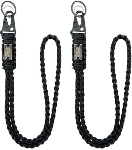 2-Pack Heavy Duty Paracord Lanyard Keychain With 3D USA Flag – Braided Nylon Necklace, 19.7" Length, Supports 300 Lbs