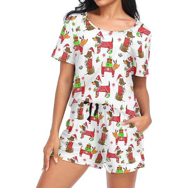 Laprad Women's Cute Frog & Mushroom Pajama Set - Short Sleeve Top & Shorts With Pockets - View #11