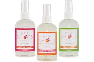HAIR SHOTS BY AMY Hair Shots Heat Activated Hair Fragrance Mixer Bundle 3 Items: Cotton Candy, Coconut Mango, Asian Green