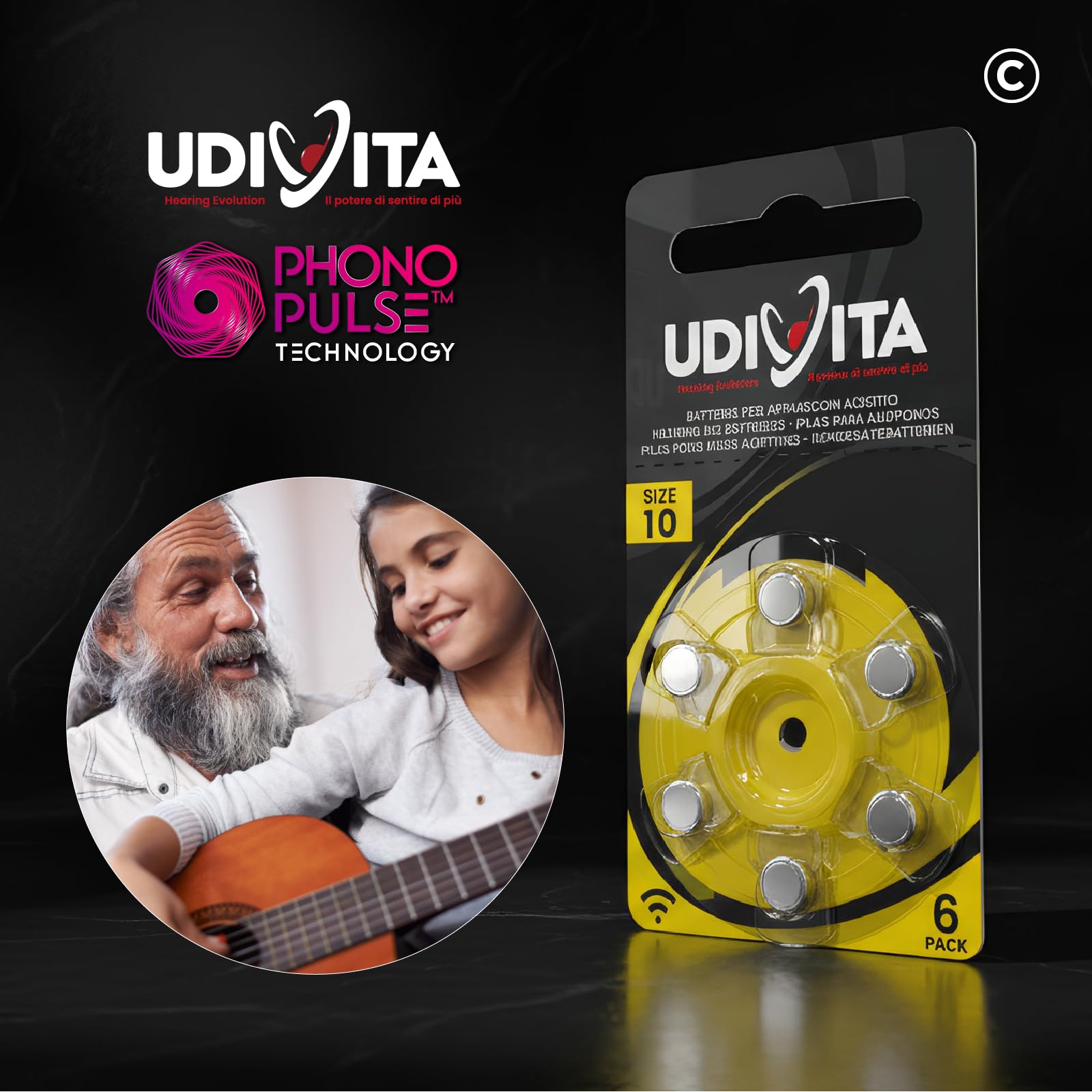 120 Batterien für Hörgeräte Udivita Größe 10 Phono Pulse Technologie - 20 Blister mit 6 Batterien 5