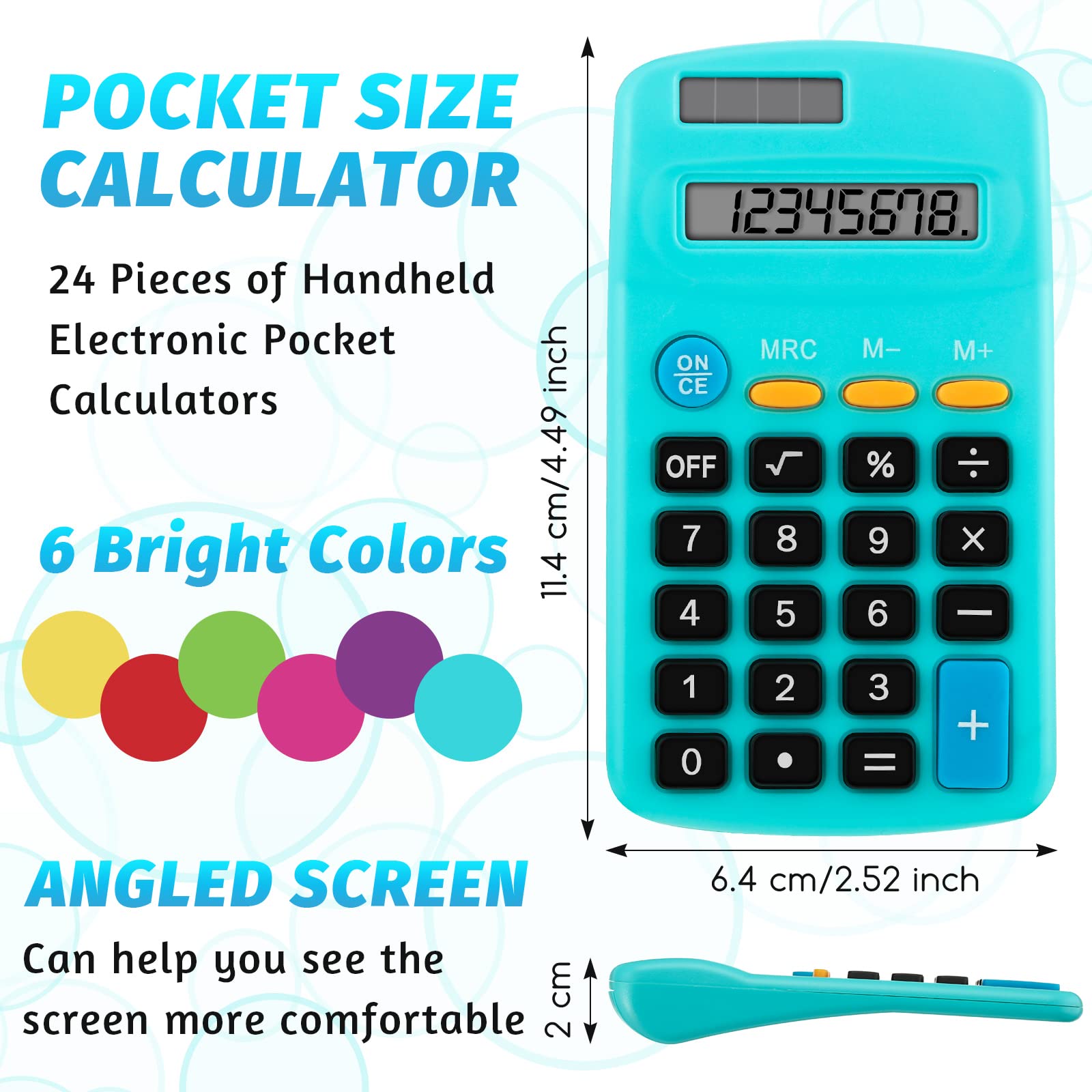 Weewooday 24 Pieces Pocket Size Calculator 8 Digit Basic Solar Battery Dual Power Mini Calculator for Desktop Home Office School Students Kids, 6 Colors