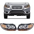 WUSILILU Front Headlight for 2007-2012 Hyundai Santa Fe Halogen Headlight, 921010W100 921010W500 921020W100 921020W500 Front Headlamp Replacement Assembly (Left + Right Side)