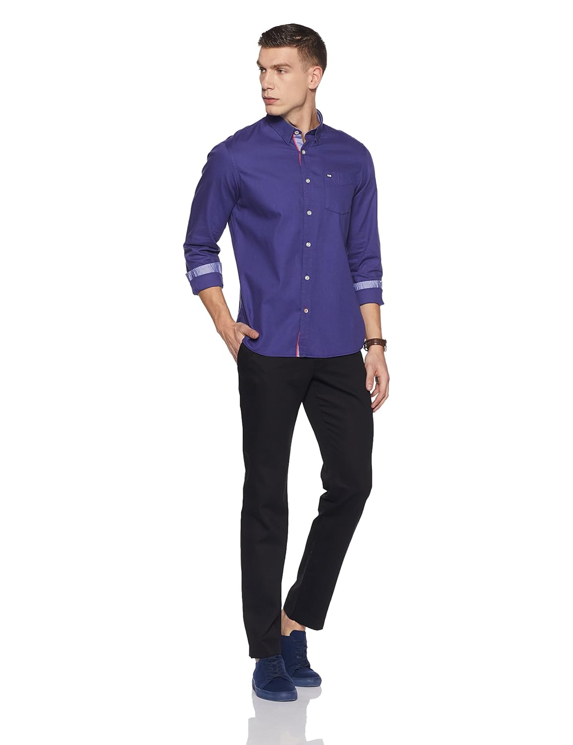 arrow sport men's plain slim fit cotton casual shirt