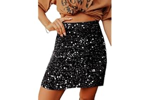 Happy Sailed Women’s Sequin Skirt Sparkly Stretchy Velvet High Waisted A-Line Glitter Mini Skirts for Night Out Party