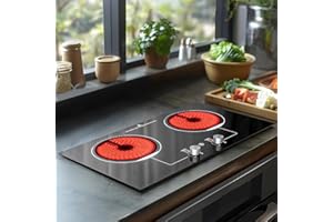 ADVWIN Electric Cooktop, 2 Burner Knob Control Plug in Built-in Ceramic Electric Stove Top with Child Safty Lock & Timer & Over-Temperature Protection & 10 Power Setting, 1800W, 110v (2 burners)