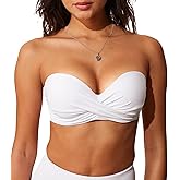 DOBREVA Women's Underwire Bandeau Bikini Top Sexy Strapless Bathing Suit Tops Halter Swimwear - Bra Sizes