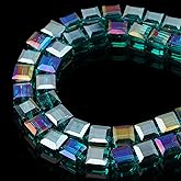 DIQIO 8mm Sparkle Cube Crystal Beads for Jewelry Making - Faceted Spacer Beads for Bracelets(94-100pcs, Peacock Green)