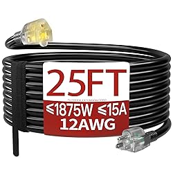 25 FT 12 Gauge Extension Cord Outdoor, Heavy Duty