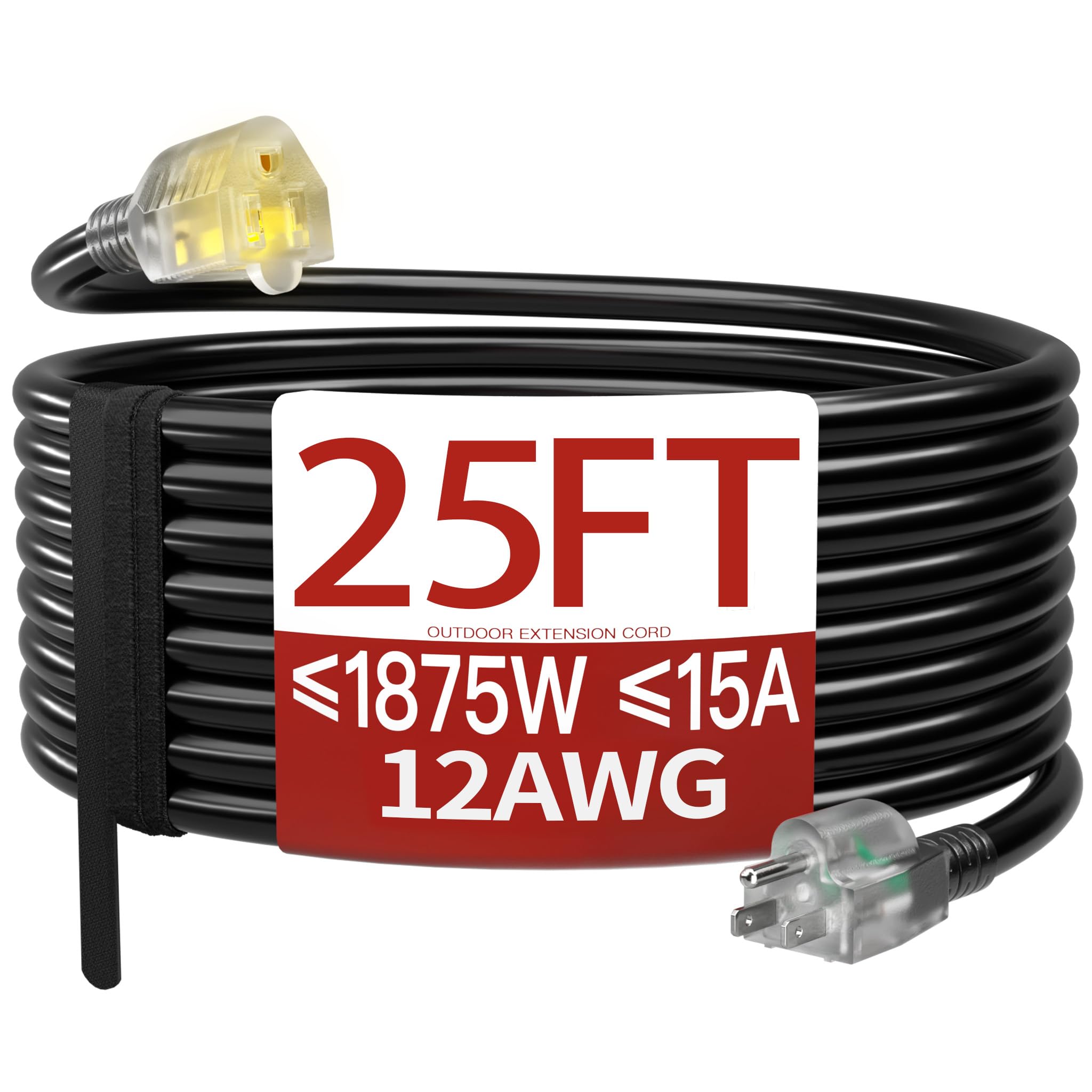 25 FT 12 Gauge Extension Cord Outdoor, Heavy Duty