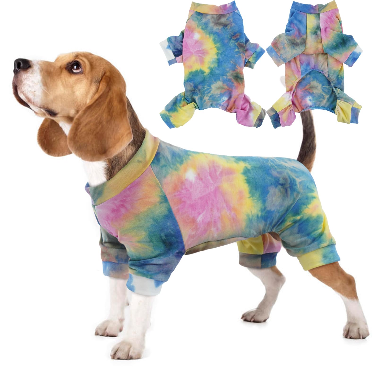 Hjumarayan Dog Onesie - Stretchy Pyjamas with Legs, Post Op Recovery Suit Male, Dog Body Suit after Surgery, Baby Grow for Pomeranian, Bichon Frisé, Shih Tzu (Colorful S)