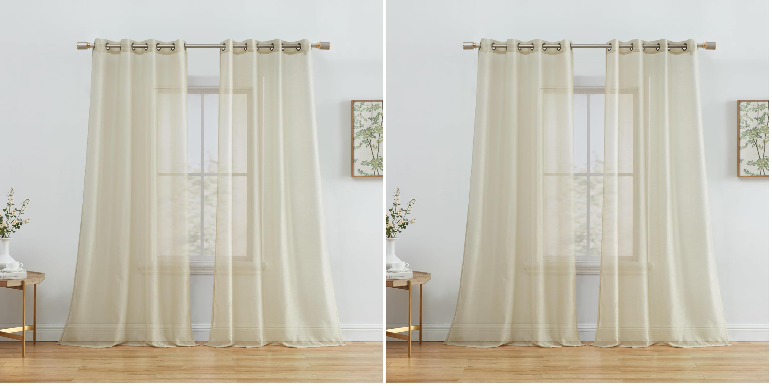 HLC.ME 2 Piece Semi Sheer Voile Light Filtering Window Curtain Grommet Panels for Bedroom, Living Room & Dining Room - Beige - 54 W x 72 inch Long (Pack of 2) Image