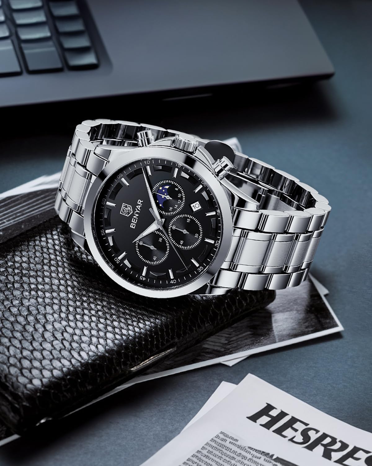 BY BENYAR Herrenuhr Uhren Herren Wasserdicht Herrenuhren Chronograph m?nner Armbanduhr für Herren Eleganz Lederarmband/Edelstahl Quarz Geburtstags/Weihnachts Gold/Silber/Blau/Schwarz