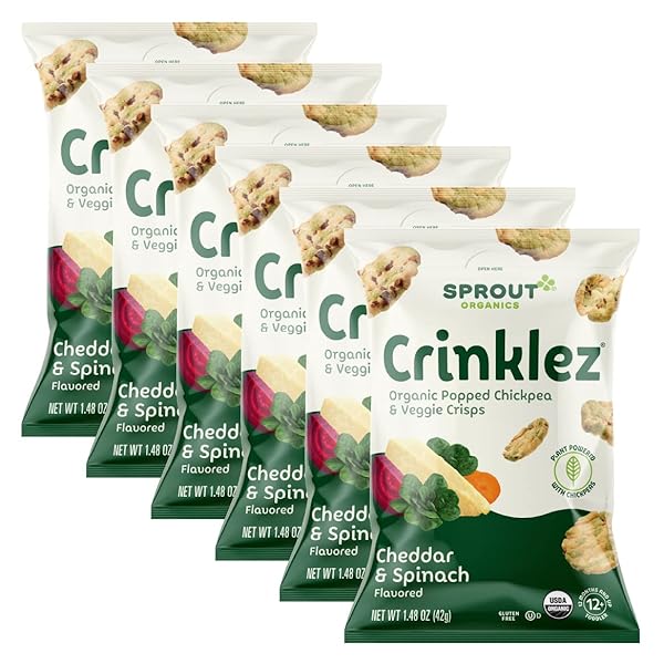SPROUT FOODS INC ORGANIC BABY FOOD TODDLER SNACKS CRINKLEZ, CHEESY SPINACH, 1.48 OZ, PACK OF 6