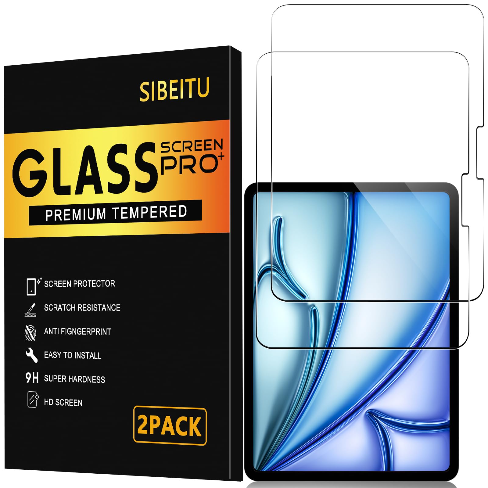 Photo 1 of SIBEITU for iPad Air 11 Inch M3 2025 & M2 2024 Screen Protector, 2 Pack iPad Air 7th/6th Generation Tempered Glass Film, 9H Anti-Scratch HD Compatible Face ID & Case Friendly for iPad Air 11" 7/6 Gen